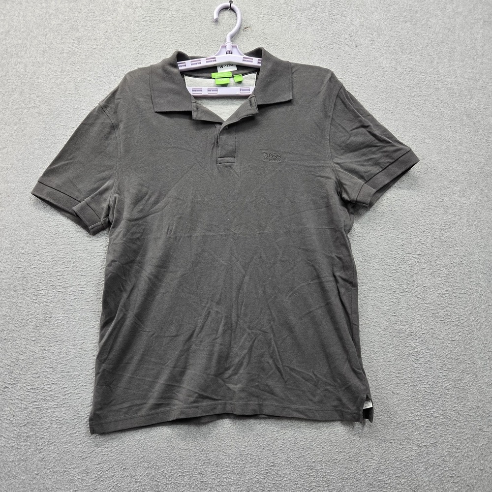 Hugo Boss Men Polo M Gray Embroidered Logo Short Sleeve Regular Fit Collar